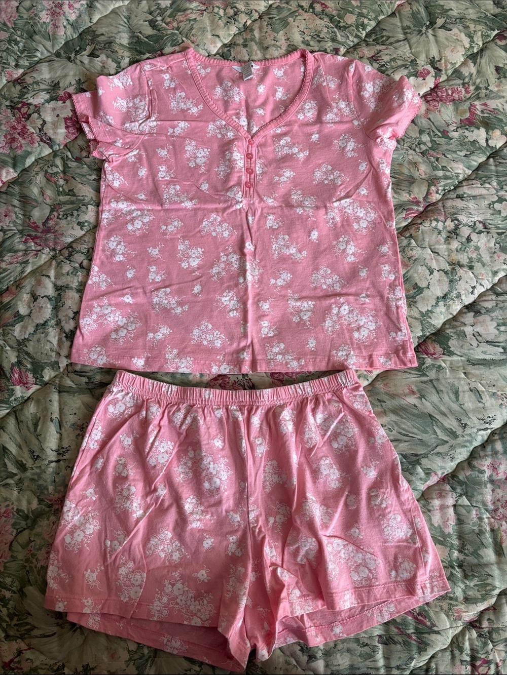 Cherokee Pink Floral Short Sleeve Pajama Set with Shorts